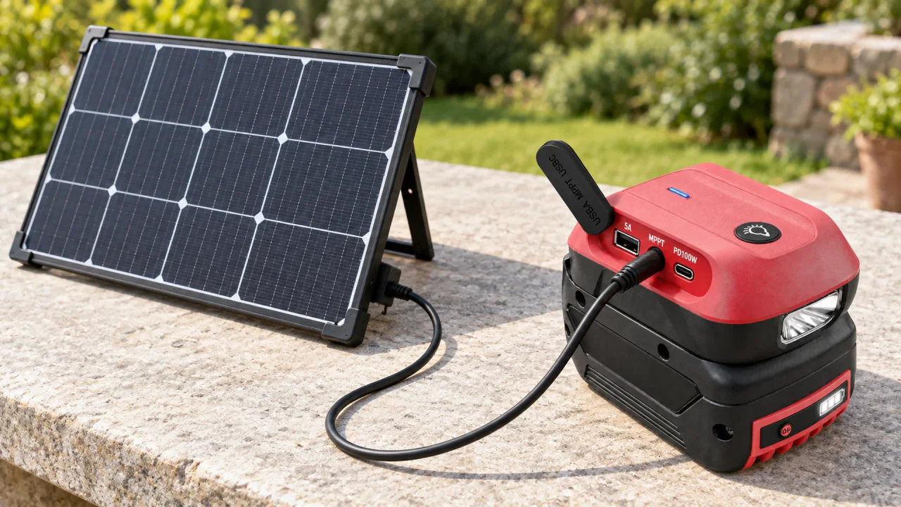 Solar panel connected to GAA18V-YM on a battery