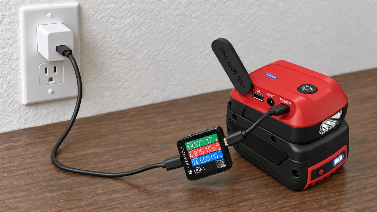 USB-C power source connected to GAA18V-YM on a battery