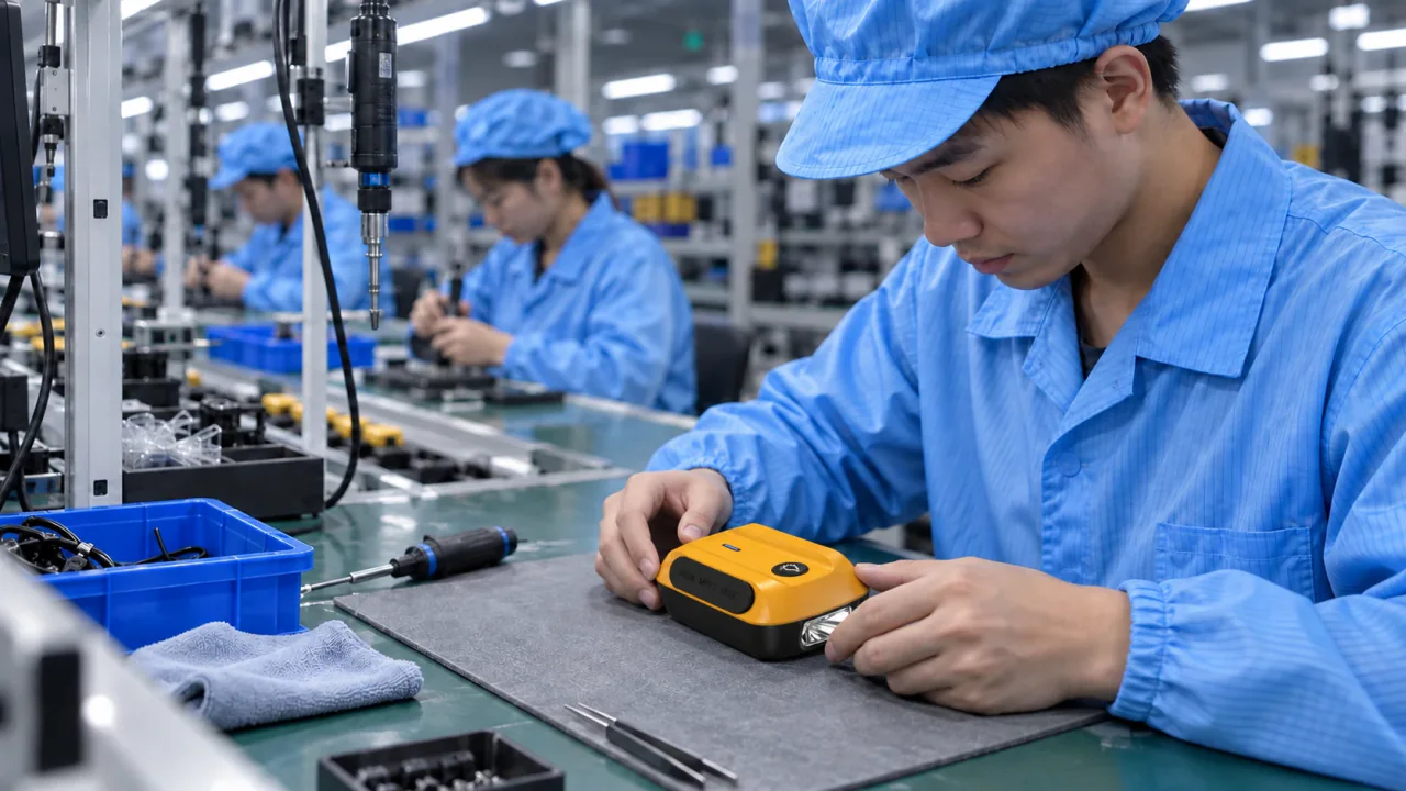 Worker handling an adapter on the assembly line