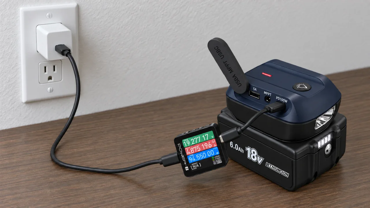 USB-C power source connected to ADP05-YM on a battery