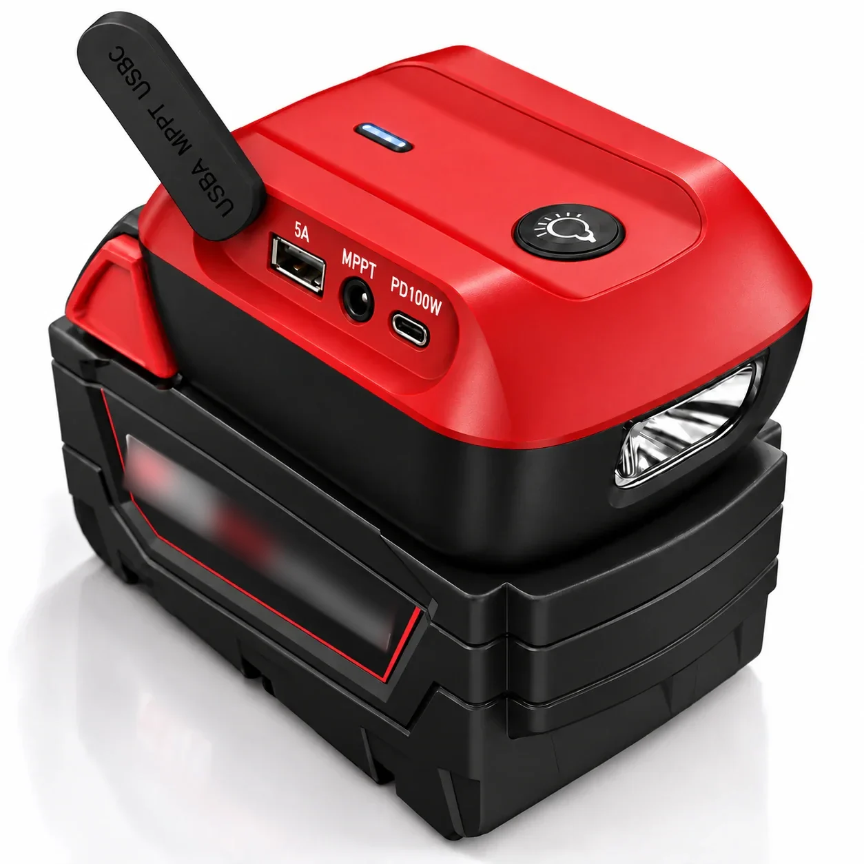 M-18PD-YM 胶塞打开,展示 USB-A、DC5521 和 USB-C 接口
