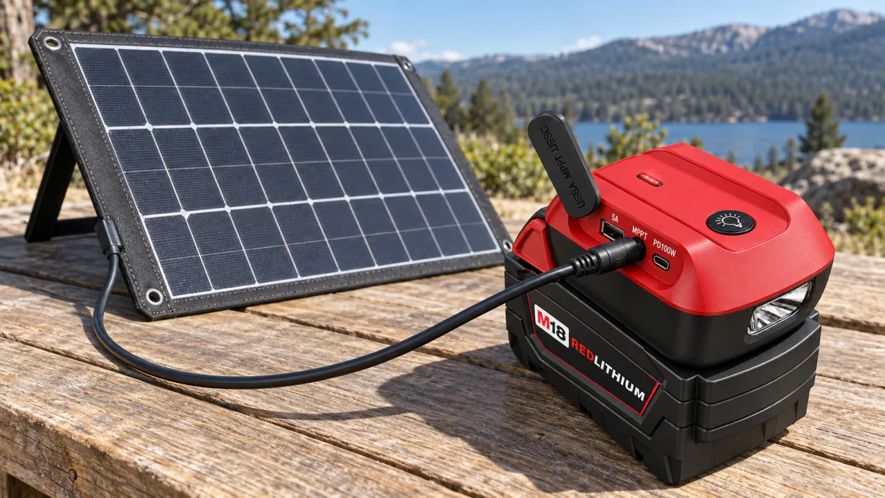 Solar panel connected to M-18PD-YM on a battery